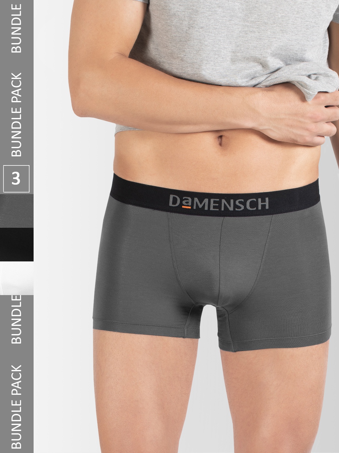 

DaMENSCH Men DEO-SOFT Deodorizing Micro Modal Solid Trunks DAM-AS-T-FW&WG&OB-PACK-3-MIX, White