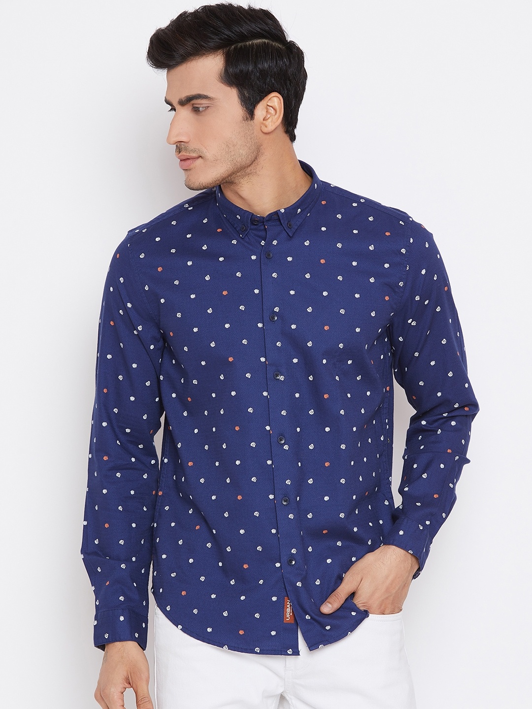 

Blackberrys Men Navy Blue & White Slim Fit Printed Casual Shirt