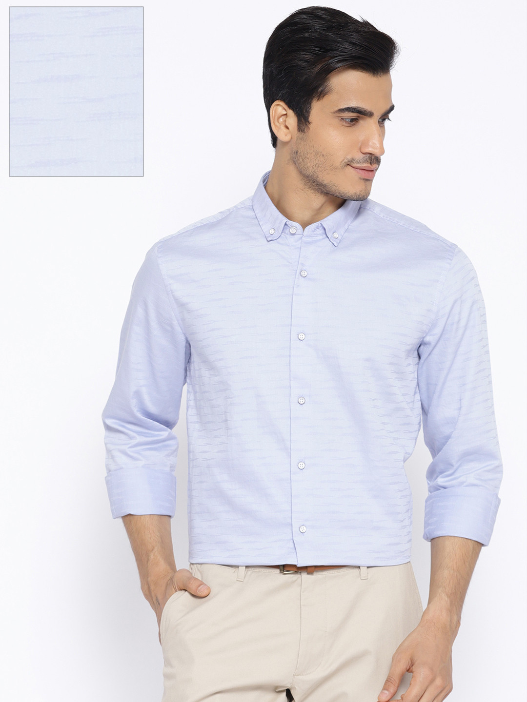 

Blackberrys Men Blue Slim Fit Self-Striped Casual Shirt