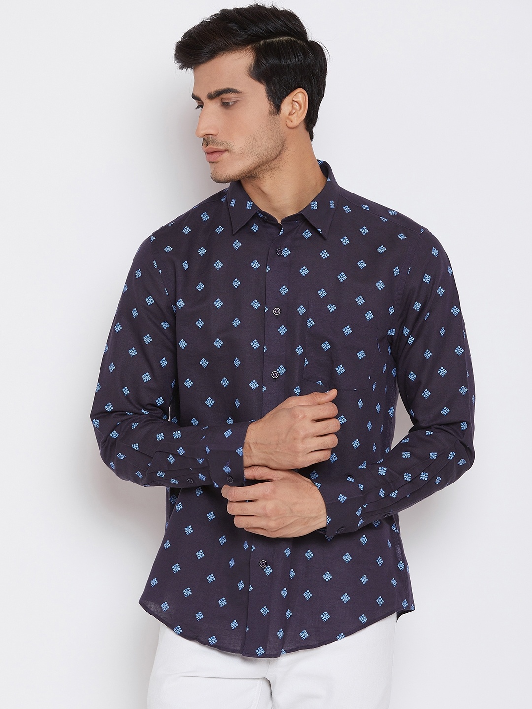 

Blackberrys Men Navy Slim Fit Printed Casual Shirt, Navy blue