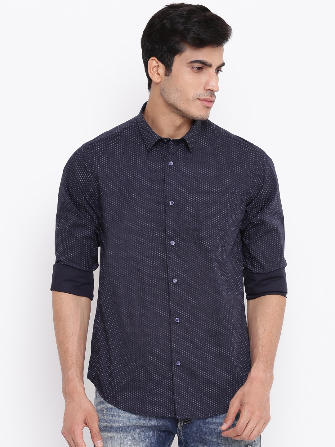 

Blackberrys Men Navy Blue Slim Fit Printed Casual Shirt