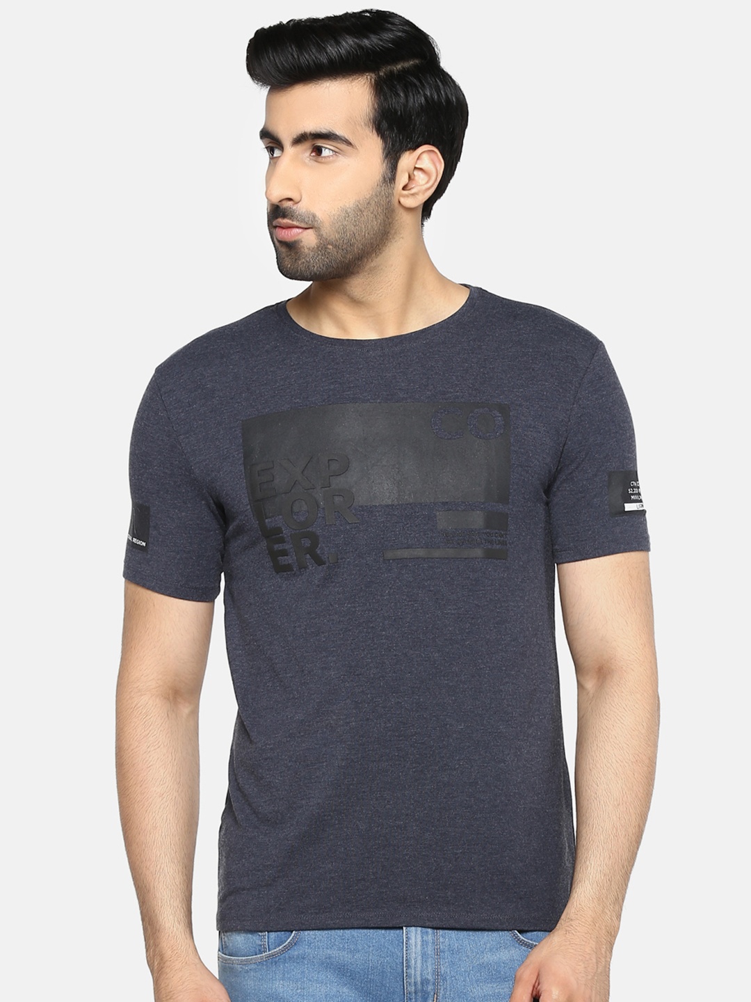 

Blackberrys Men Navy Blue Printed Round Neck T-shirt