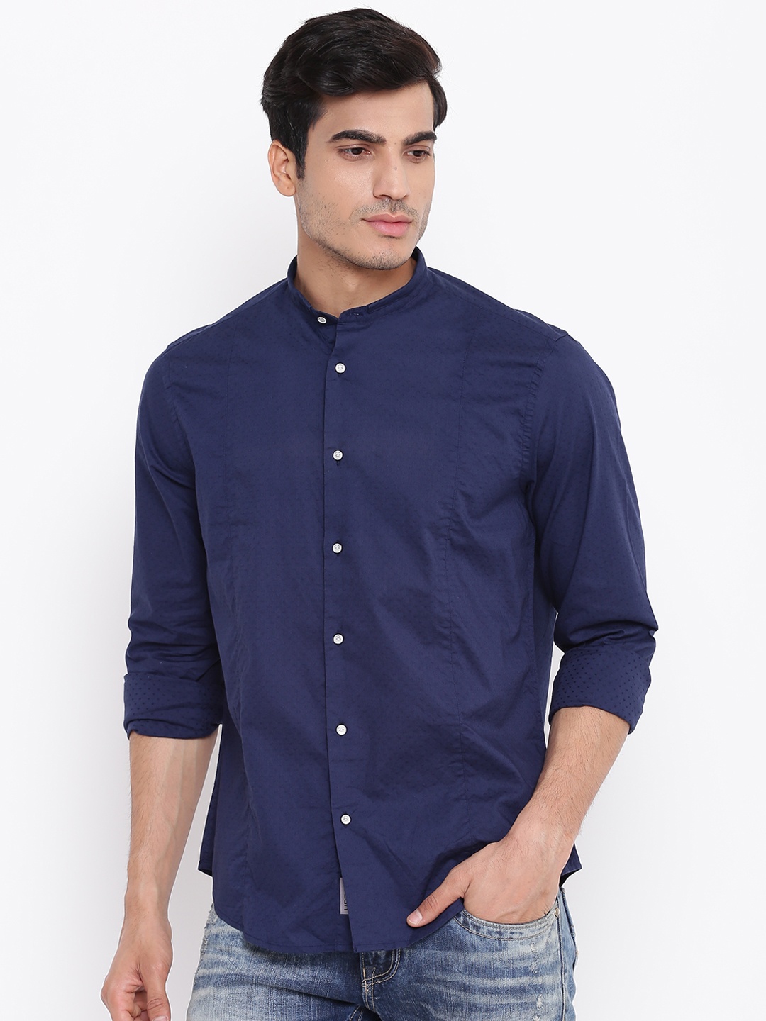 

Blackberrys Men Navy Blue Slim Fit Self Design Casual Shirt