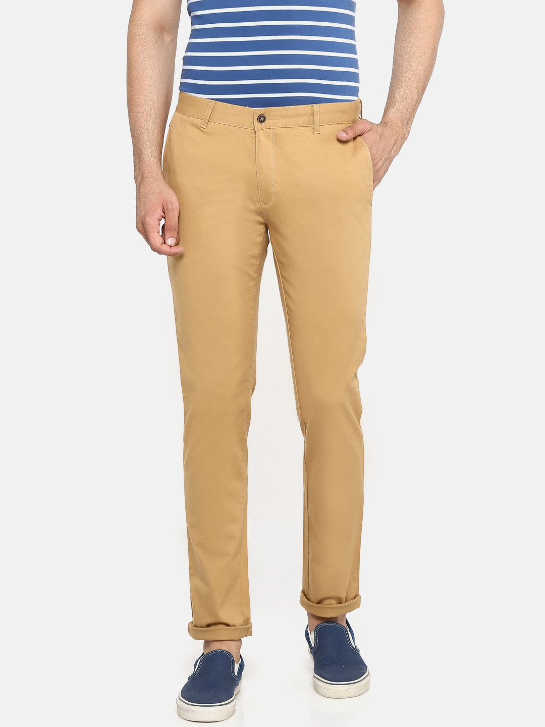 

Blackberrys Men Beige Regular Fit Solid Trousers