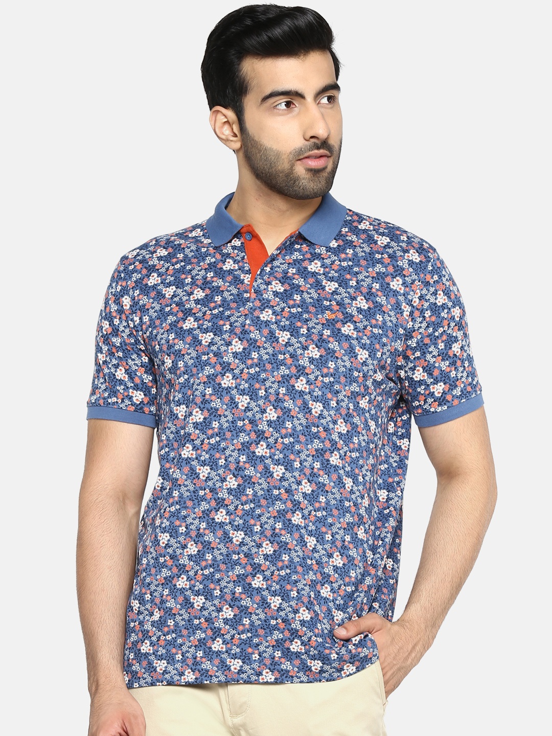 

Blackberrys Men Blue & White Printed Polo Collar T-shirt