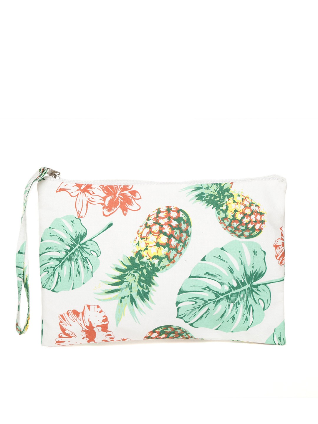 

Blueberry Women White & Green Tropical Print Pouch