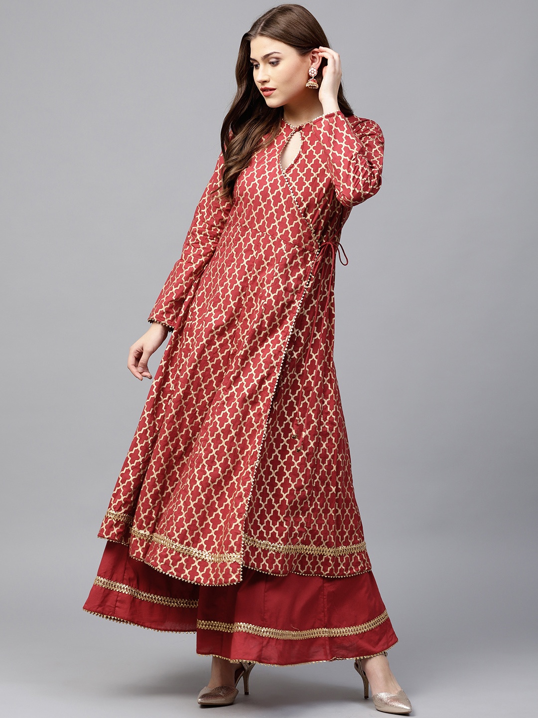 

Bhama Couture Women Maroon Printed Kurta with Palazzos
