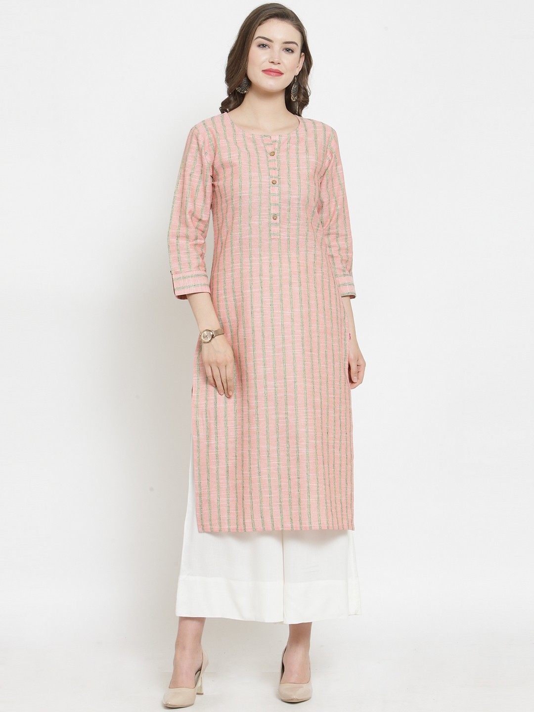 

Varanga Women Peach-Coloured Striped Kurta with Palazzos