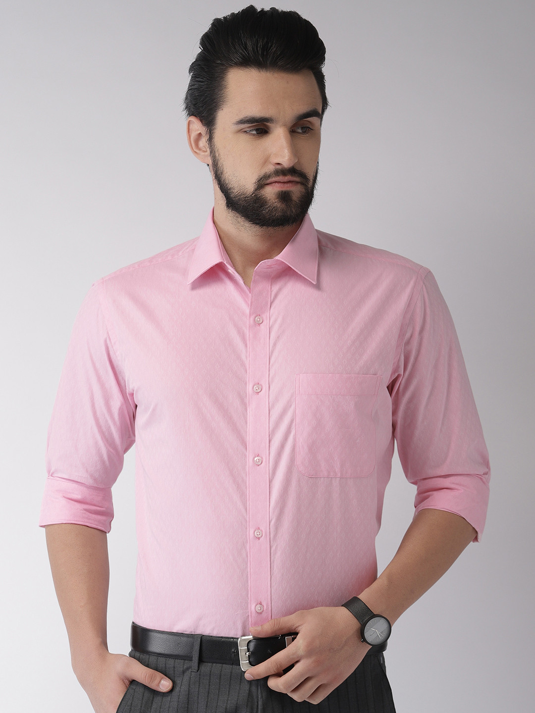 

Raymond Men Pink Slim Fit Self Design Formal Shirt