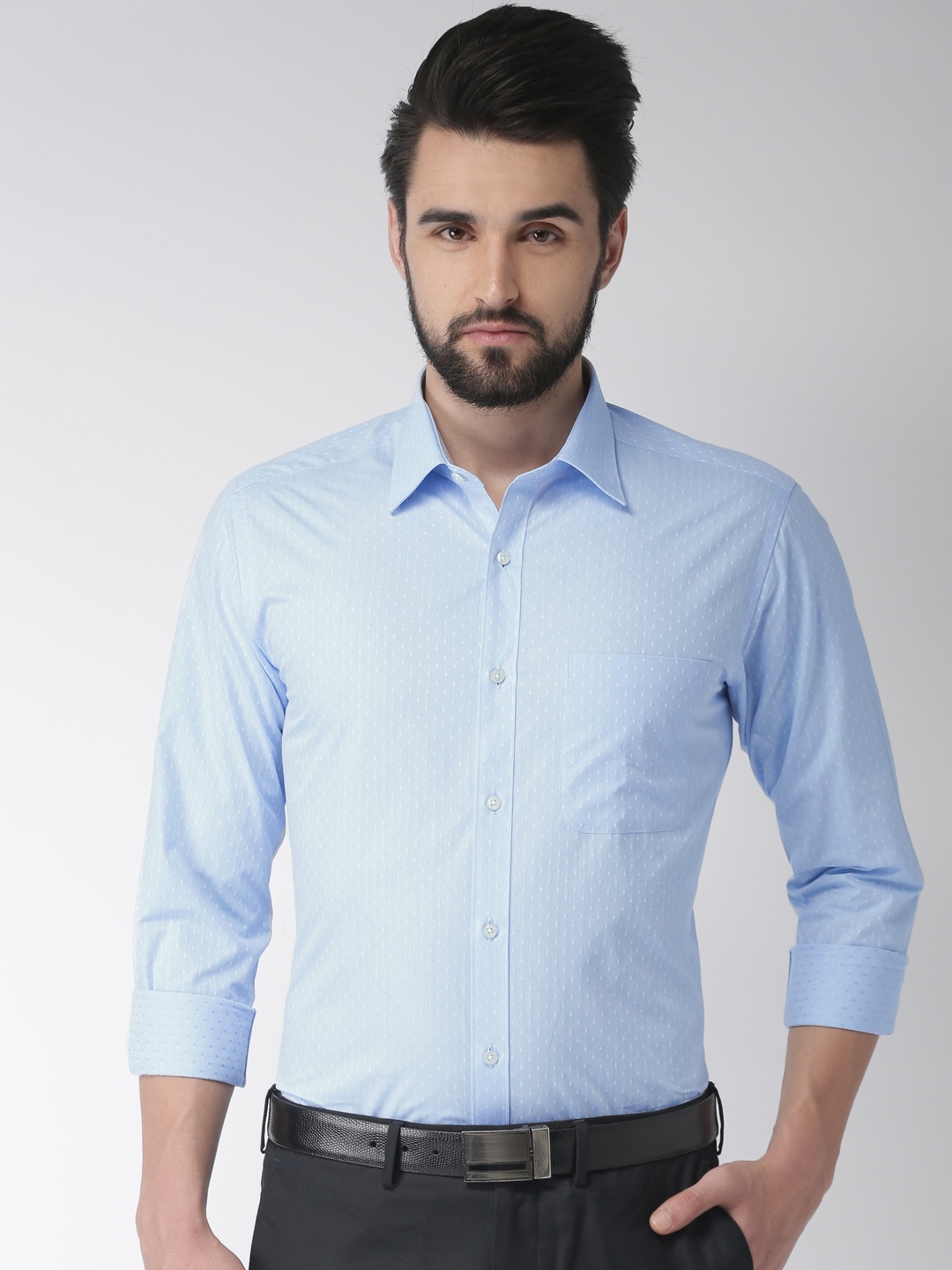 

Raymond Men Blue Slim Fit Self Design Formal Shirt