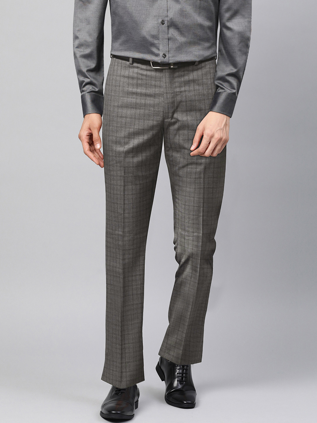 

Park Avenue Men Grey Super Slim Fit Checked Formal Trousers