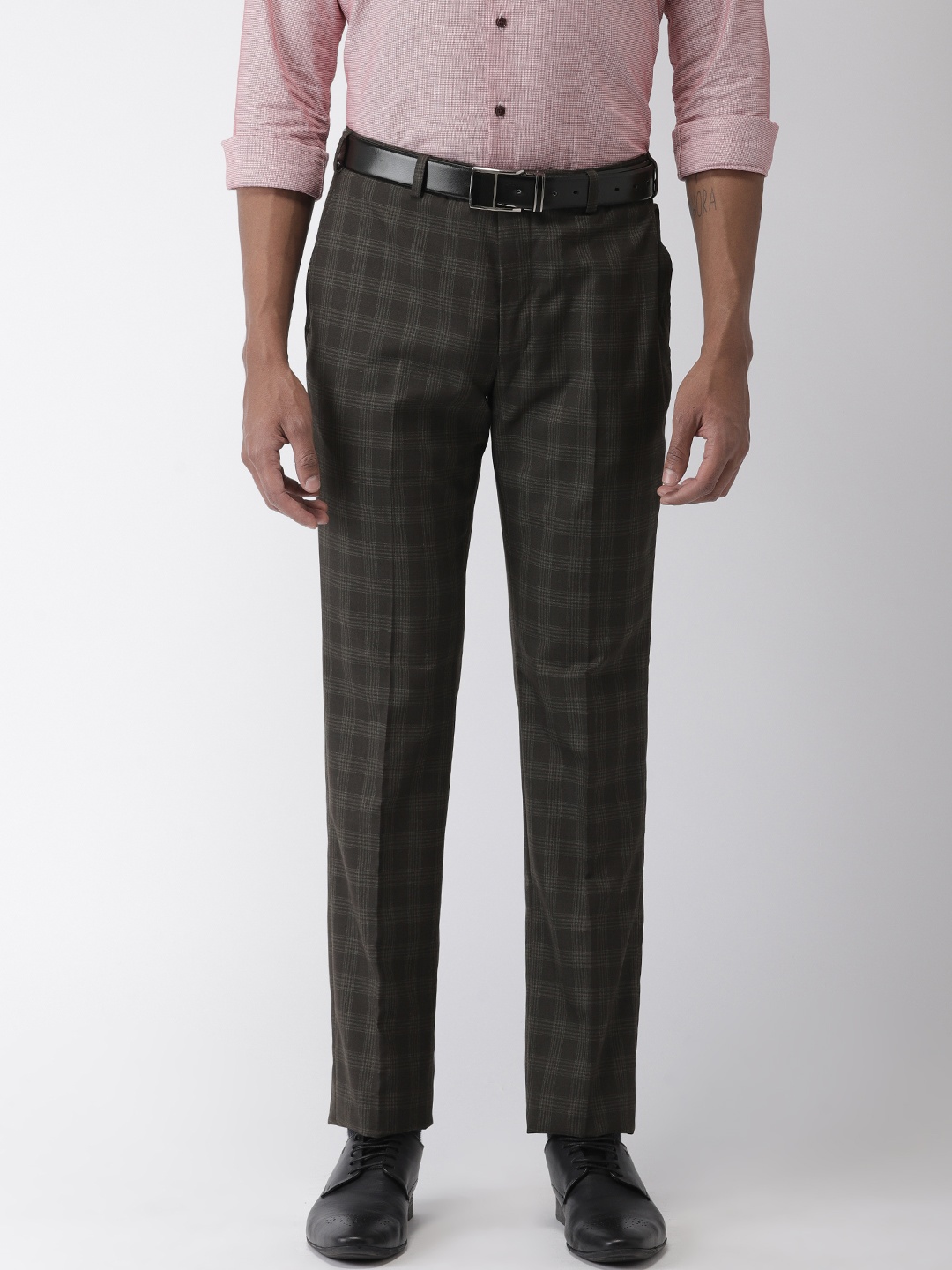 

Park Avenue Men Brown Smart Slim Fit Checked Formal Trousers
