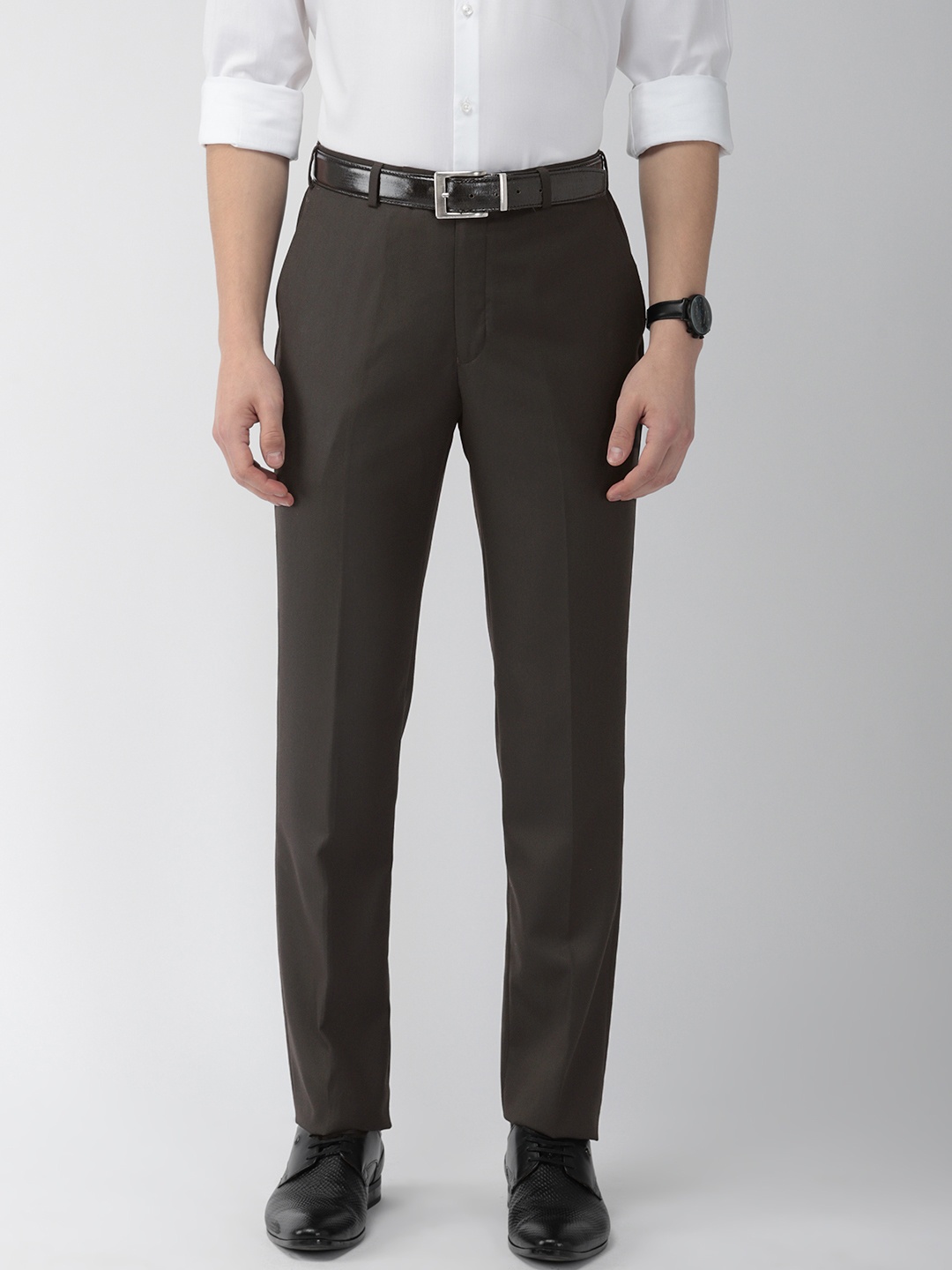 

Park Avenue Men Coffee Brown Smart Slim Fit Self Design Formal Trousers