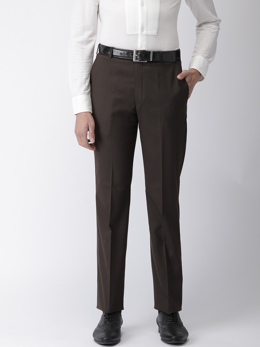 

Park Avenue Men Brown Smart Super Slim Fit Self Design Formal Trousers