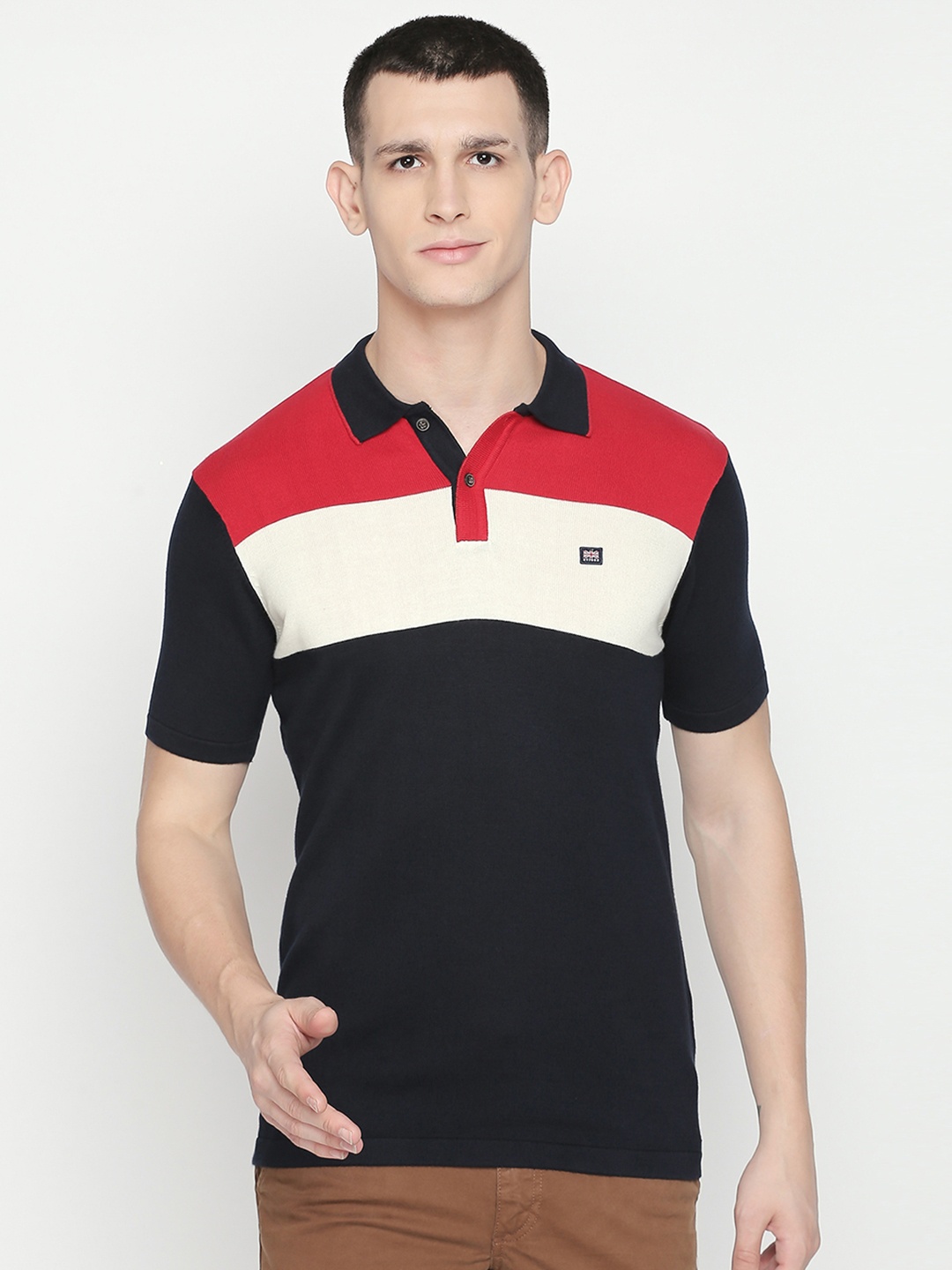 

BYFORD by Pantaloons Men Navy Blue Colourblocked Polo Collar T-shirt