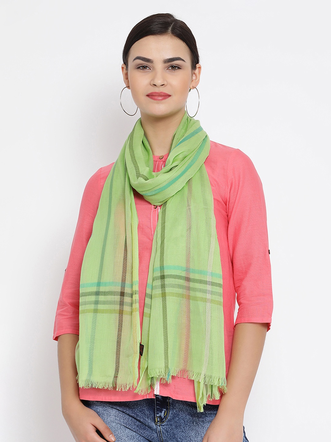 

SHINGORA Women Green Striped Stole
