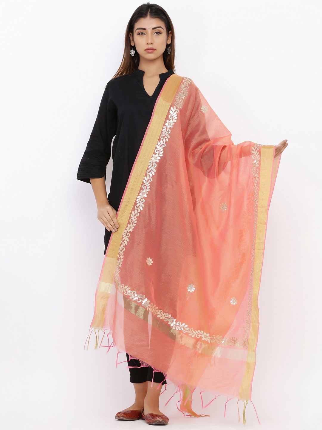 

SOUNDARYA Peach-Coloured Embroidered Dupatta