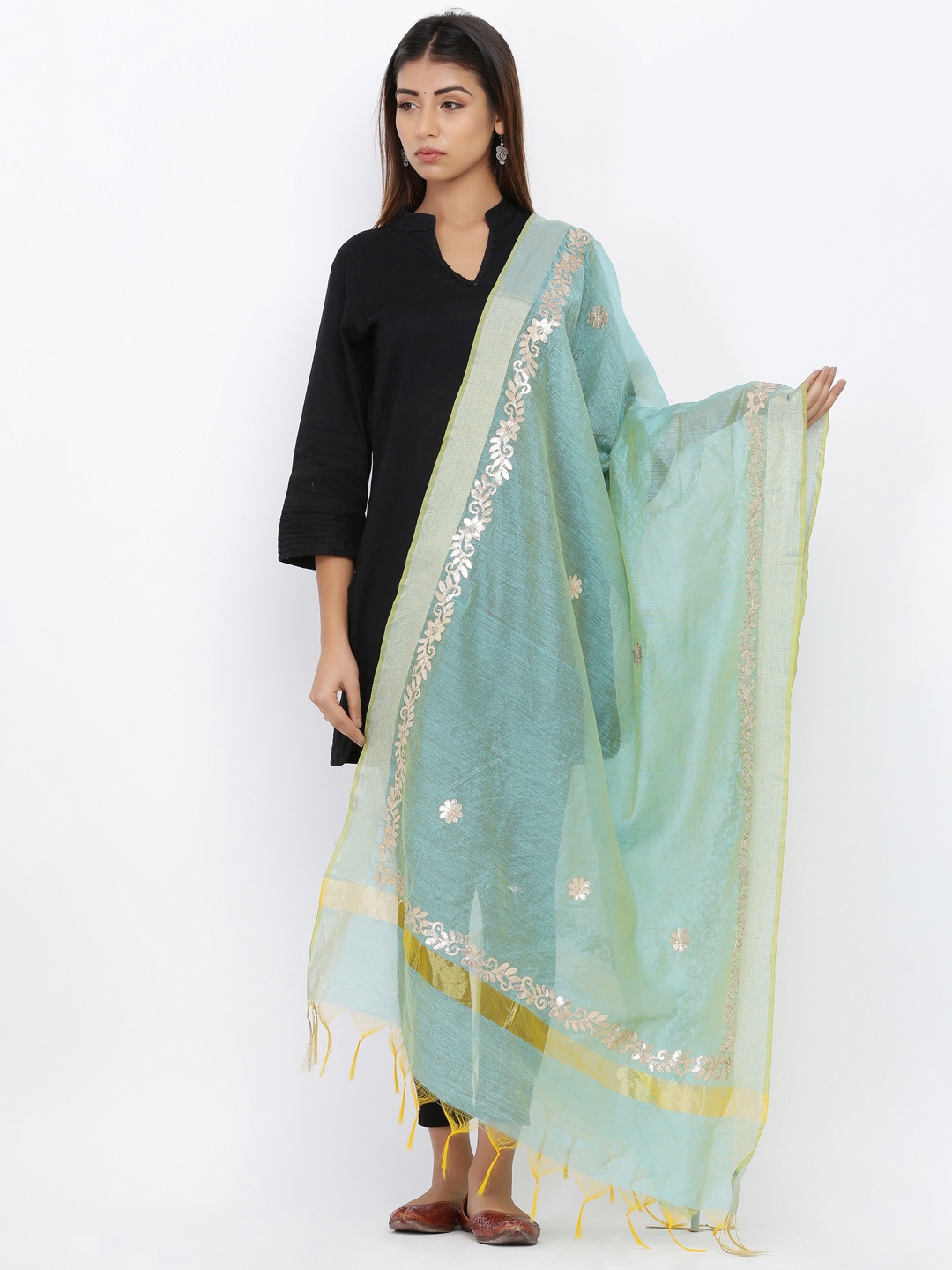 

SOUNDARYA Sea Green Embroidered Dupatta