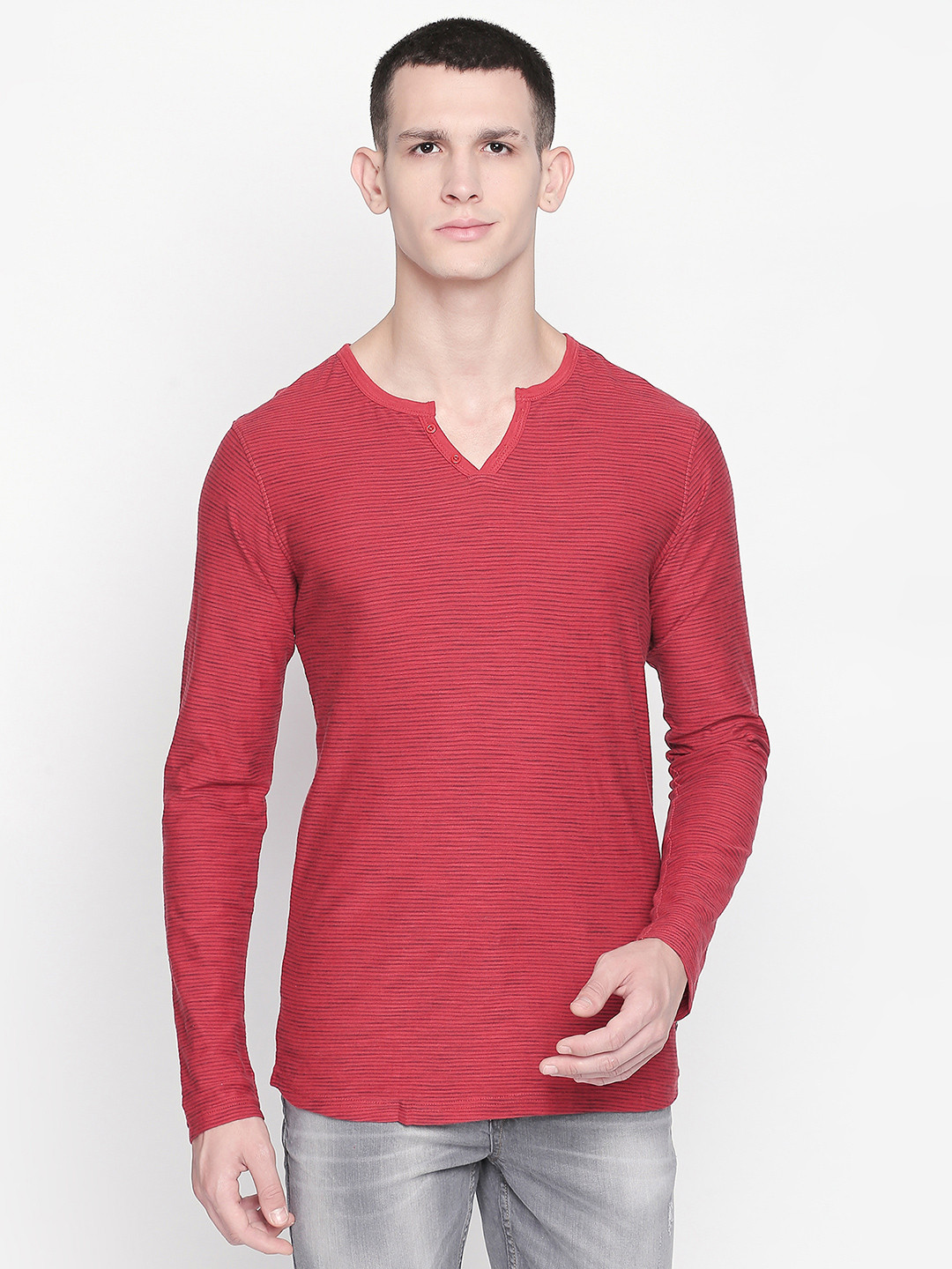 

Urban Ranger by pantaloons Men Red Striped T-shirt