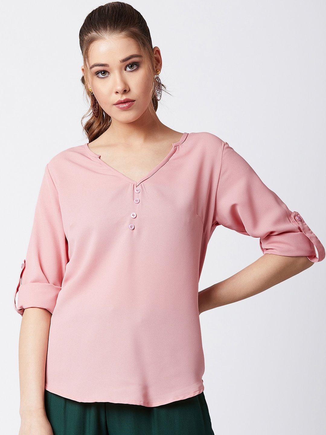 

U&F Women Pink Solid Shirt Style Top