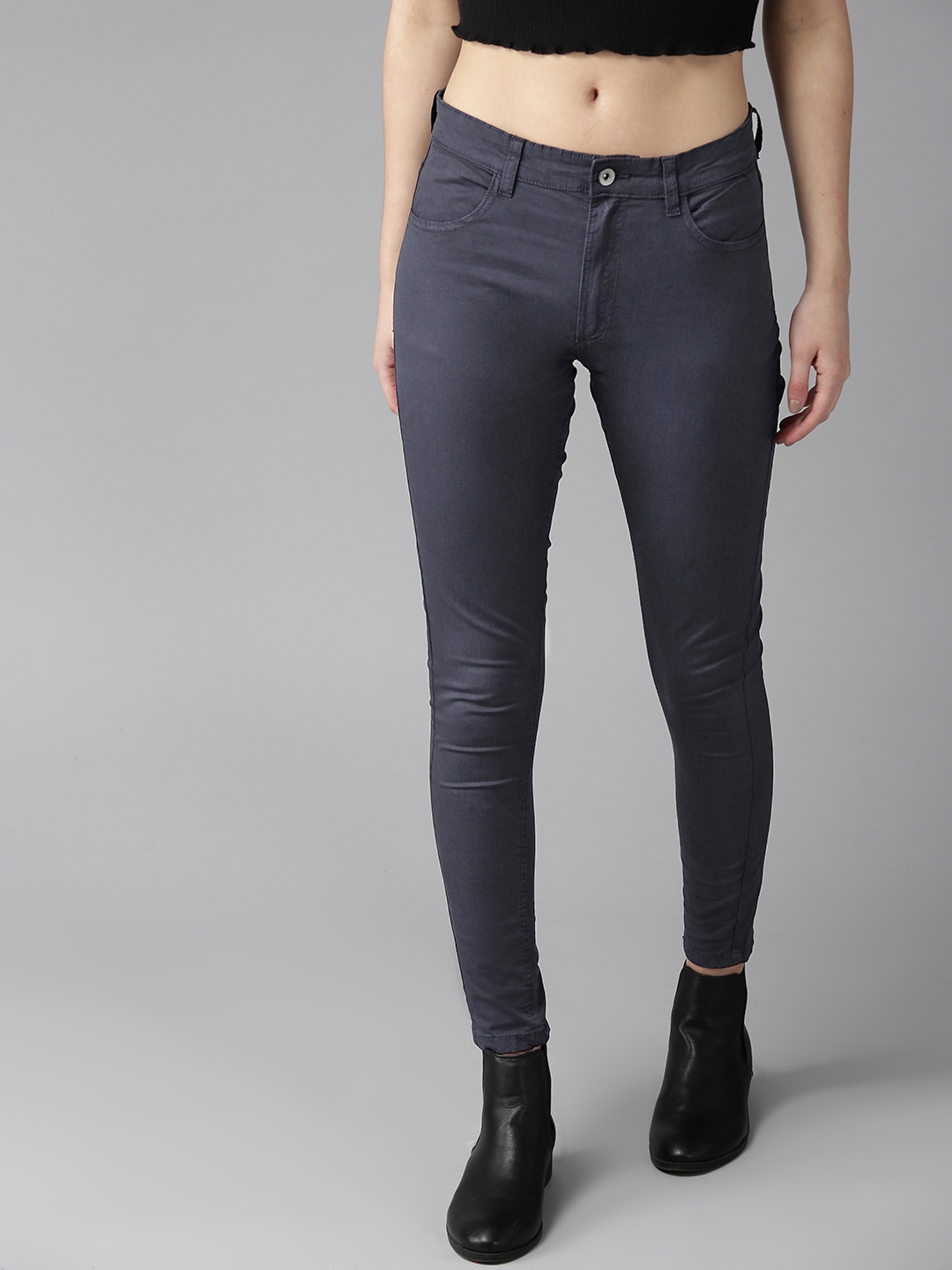 

The Roadster Lifestyle Co Women Navy Blue Solid Trousers