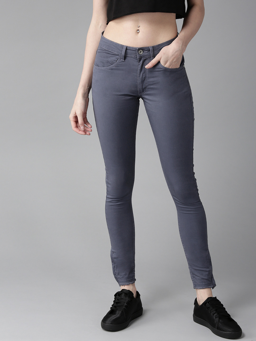 

The Roadster Lifestyle Co Women Blue Regular Fit Solid Trousers