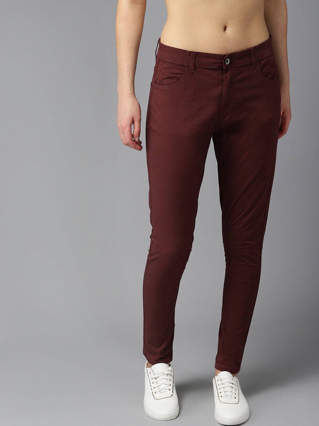 

The Roadster Lifestyle Co Women Maroon Regular Fit Solid Trousers