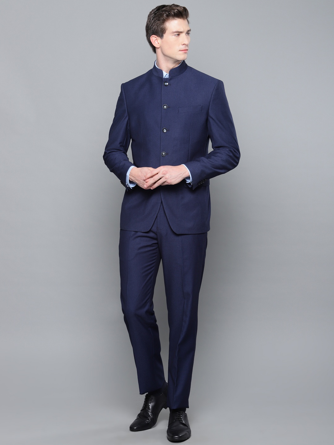 

Louis Philippe Men Navy Self Design Slim Fit Single-Breasted Formal Suit, Navy blue