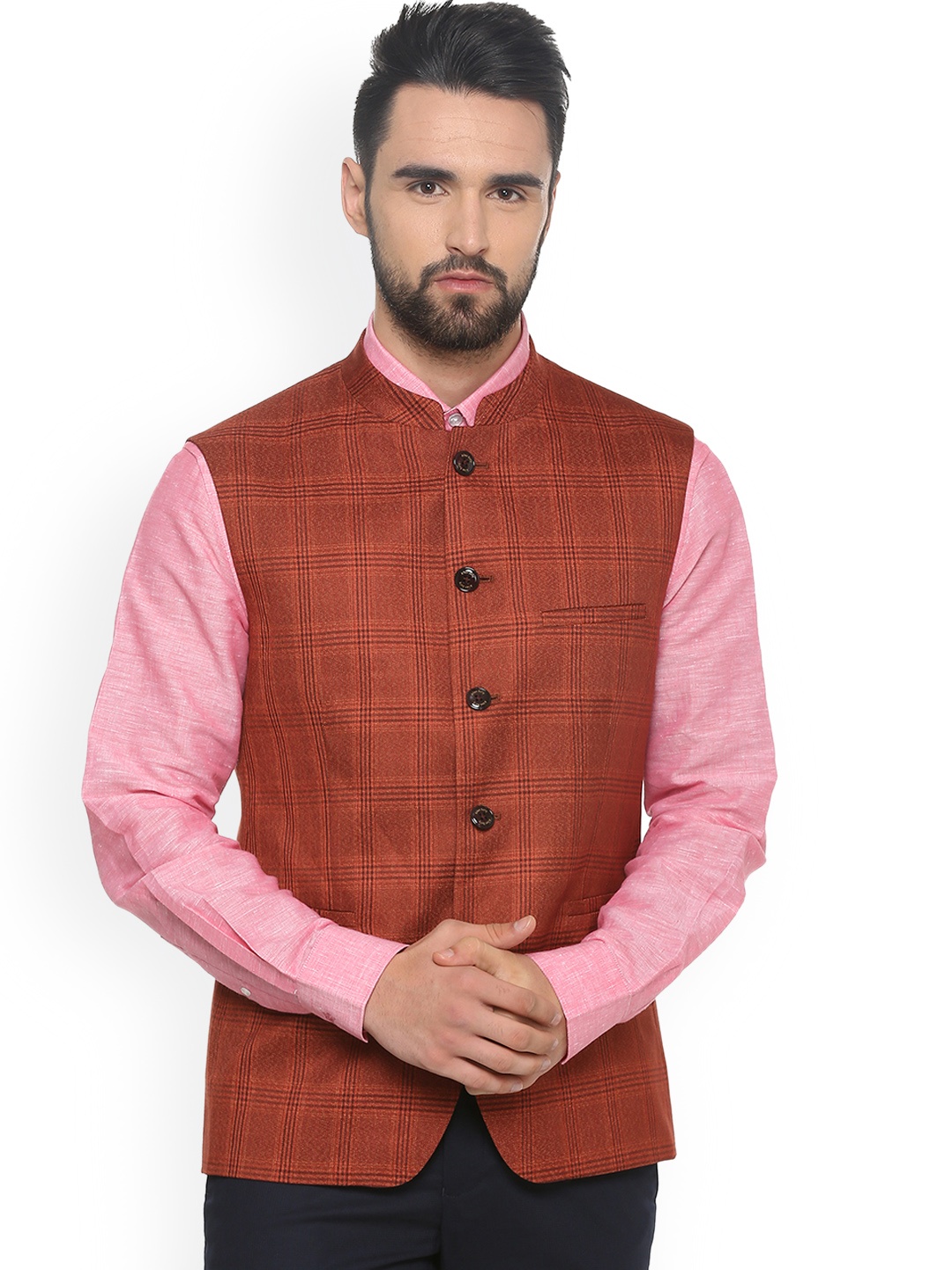 

Allen Solly Men Maroon Checked Waistcoat