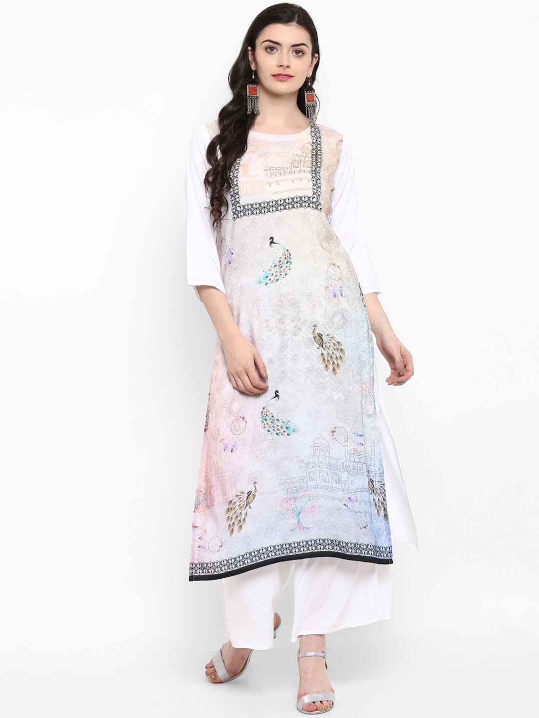 

ZIYAA Women Cream-Coloured Printed Straight Kurta