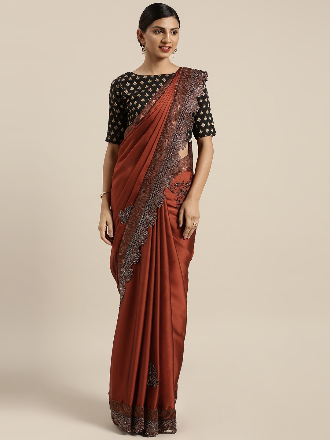 

Kalista Maroon Embroidered Poly Georgette Saree