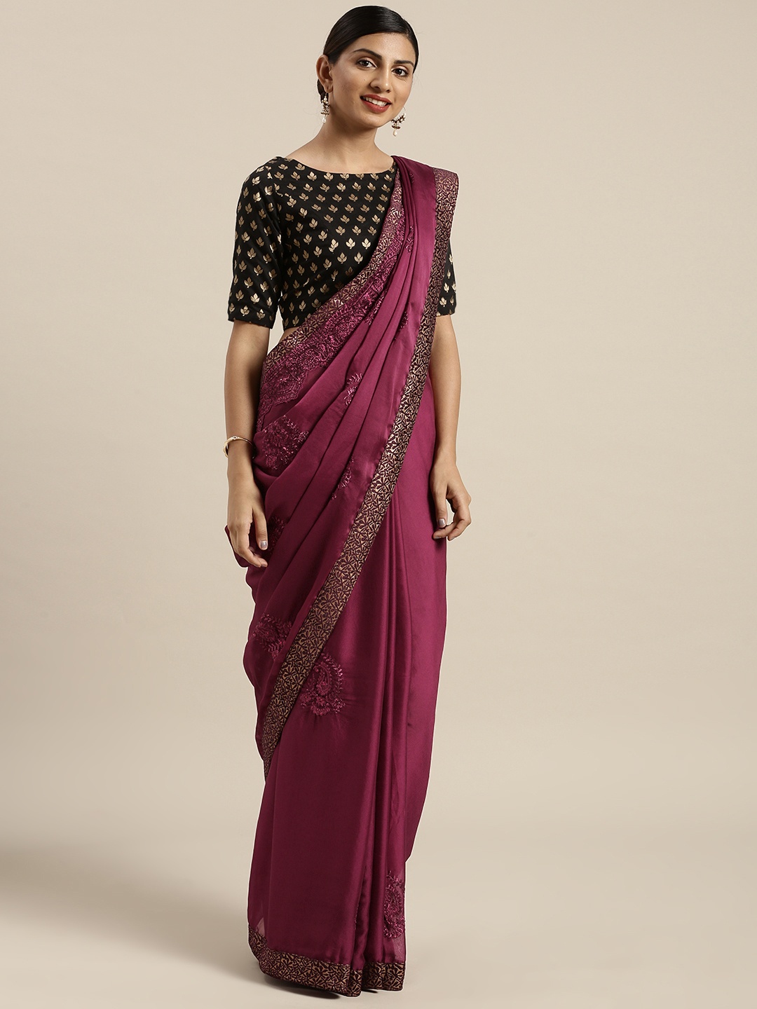 

Kalista Purple Embroidered Art Silk Saree