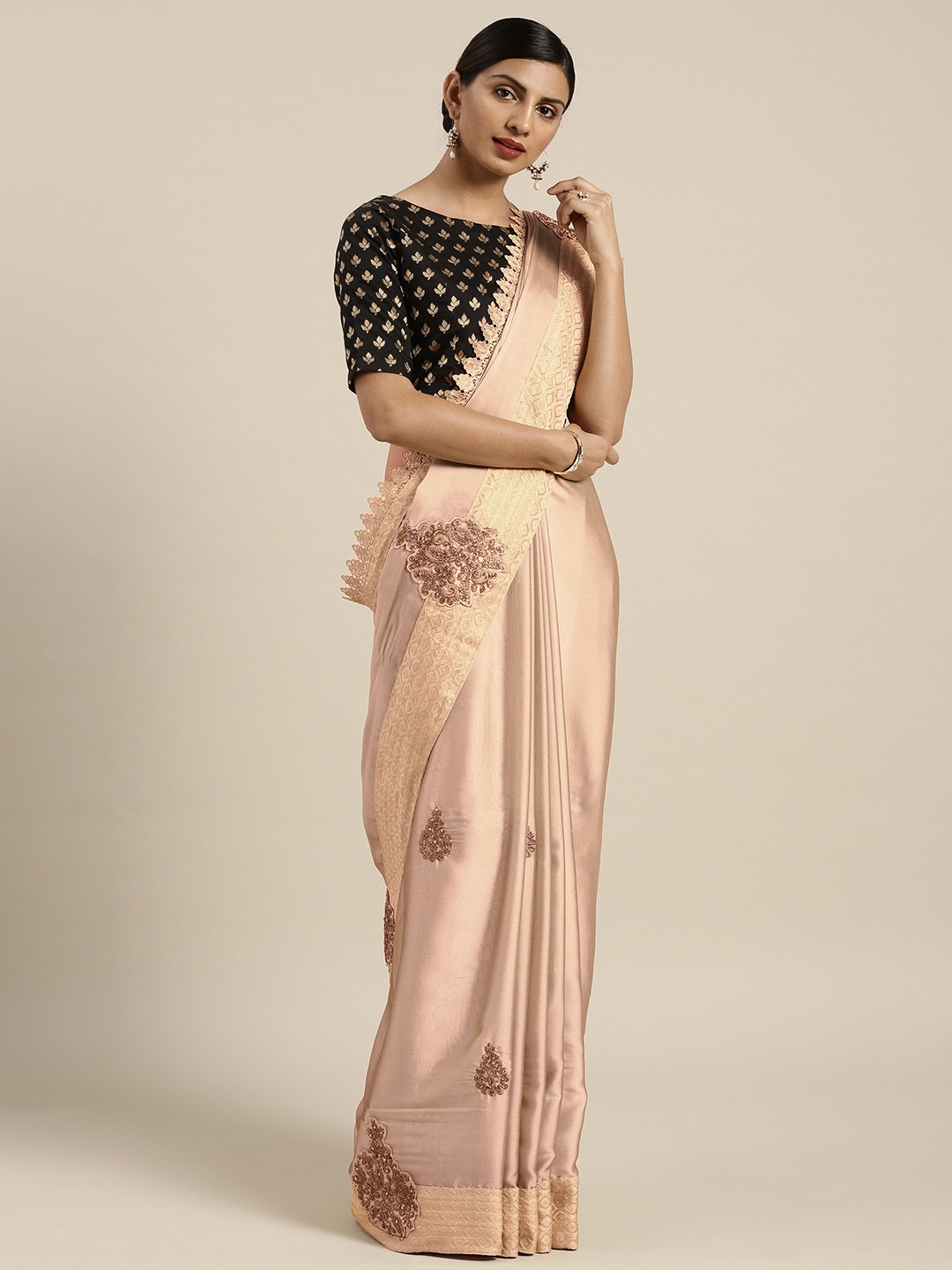 

Kalista Beige Embroidered Art Silk Saree