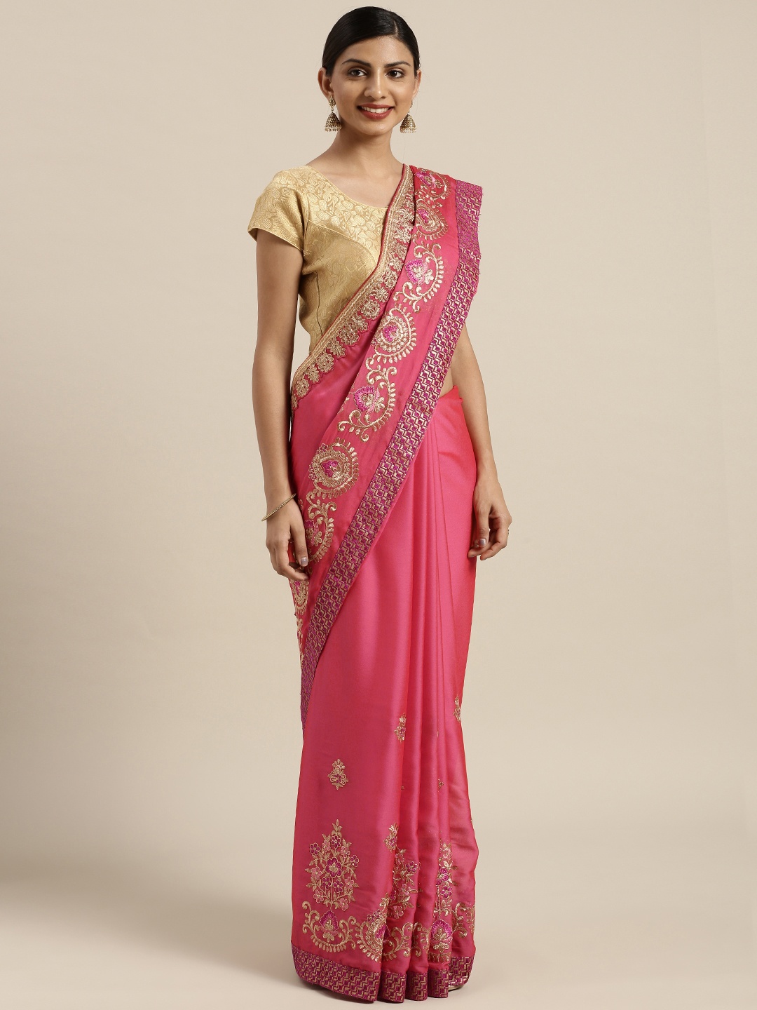 

Kalista Pink Embroidered Poly Georgette Saree