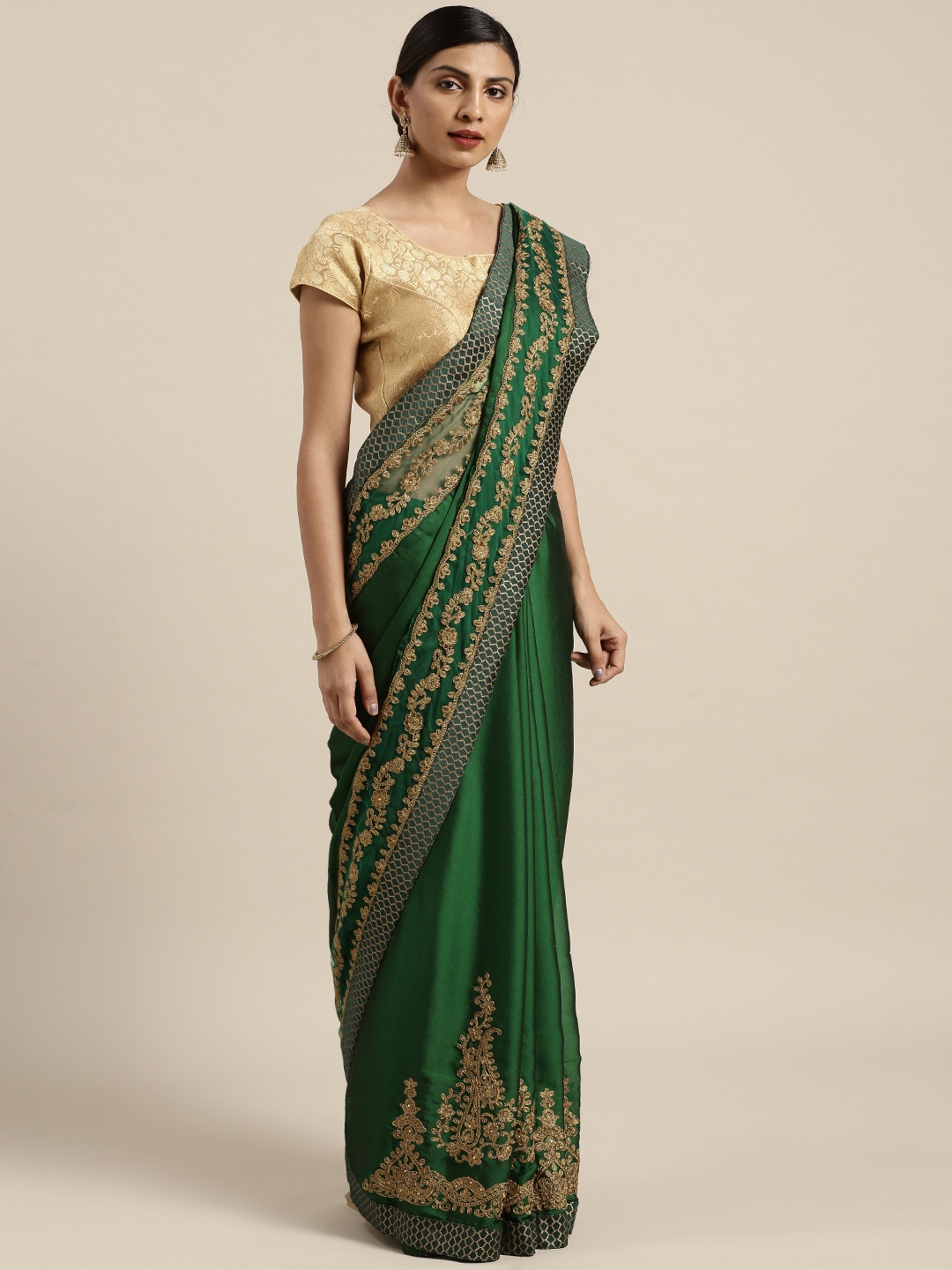 

Kalista Green Solid Poly Georgette Saree