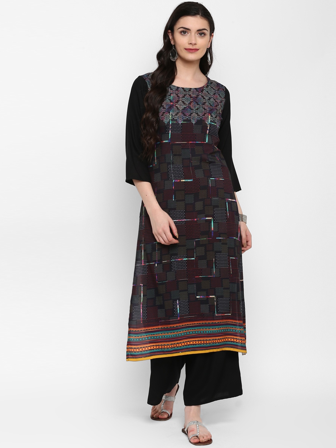 

ZIYAA Women Black & Blue Printed Straight Kurta