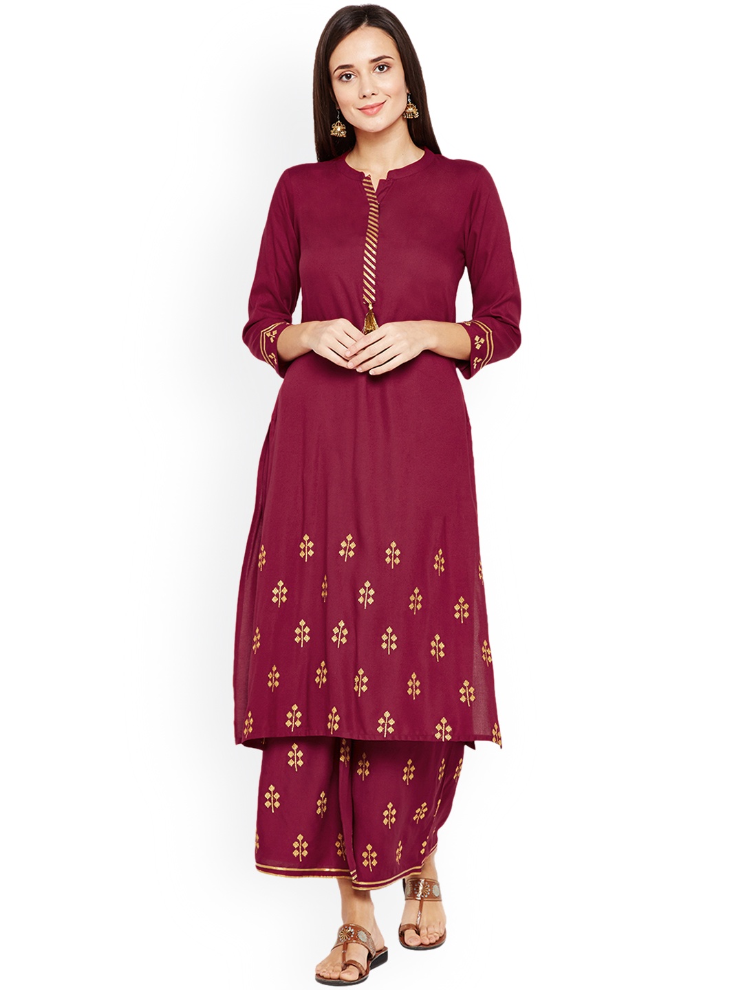 

Be Indi Women Maroon Solid Straight Kurta