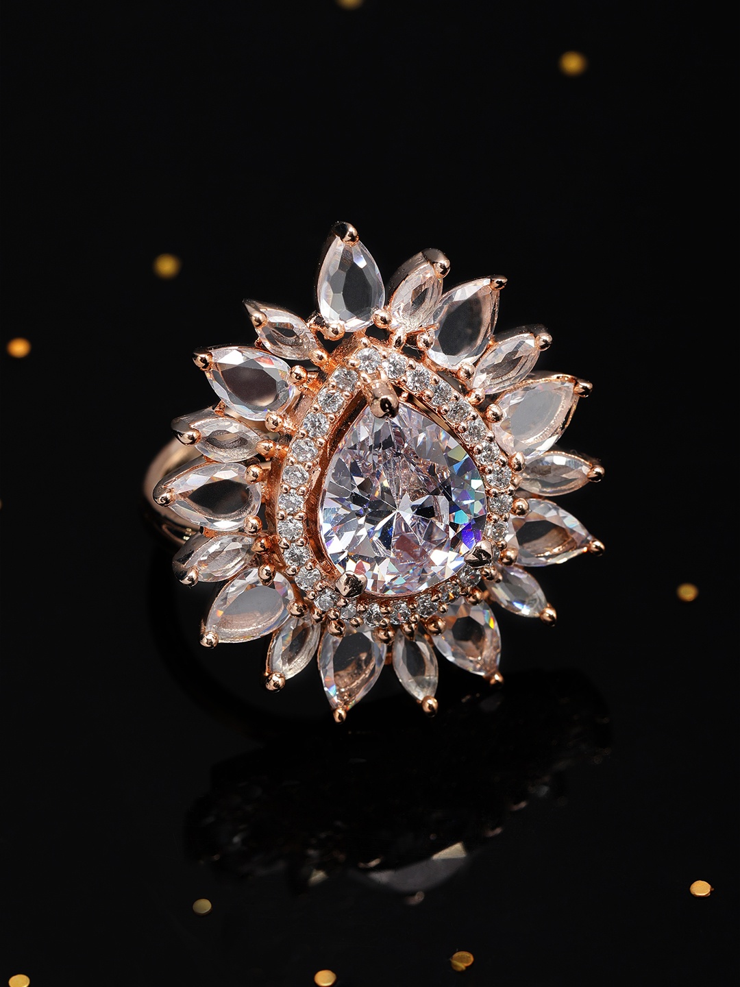 

Rubans Women Gold-Toned Polki Stone-Studded Adjustable Finger Ring