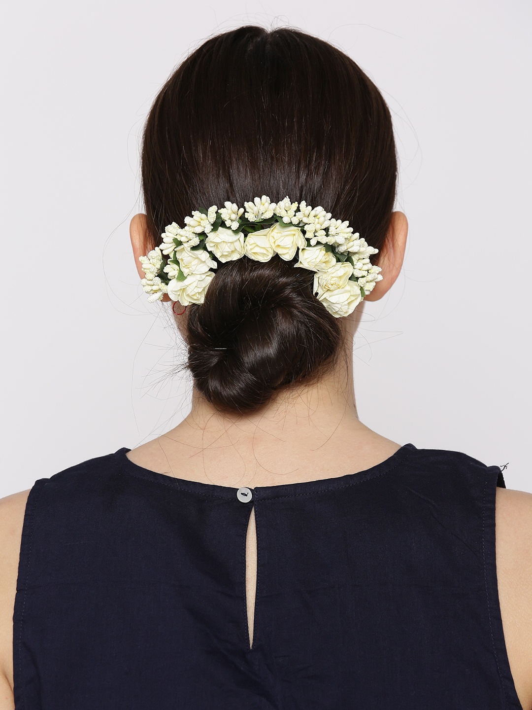 

Priyaasi Women Off-White & Green Beaded Floral Handcrafted Hair Accessory