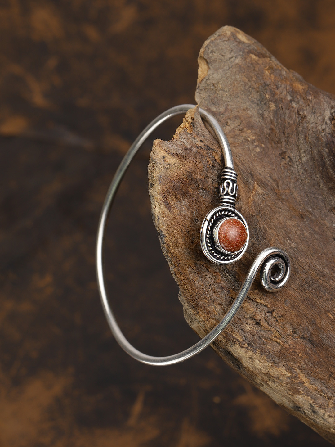 

Priyaasi Oxidised German Silver-Plated Stone-Studded Cuff Bracelet