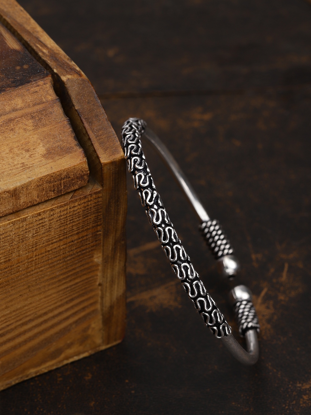 

Priyaasi Oxidised German Silver-Plated Textured Cuff Bracelet