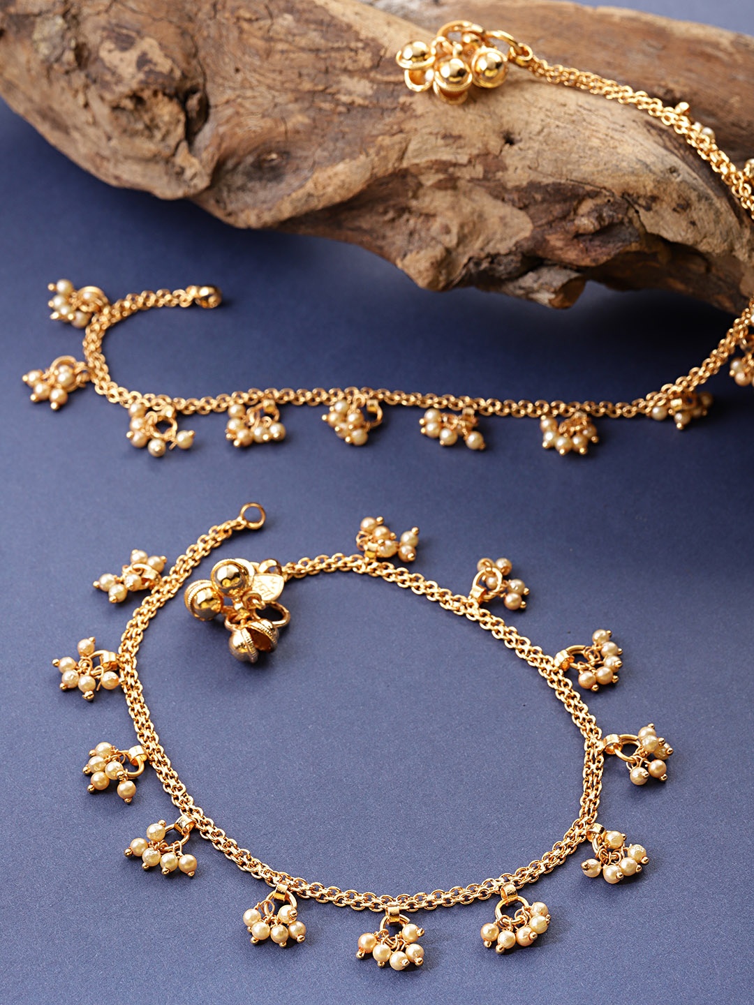 

Priyaasi Set Of 2 Off-White 18 K Gold-Plated Beaded Handcrafted Anklets