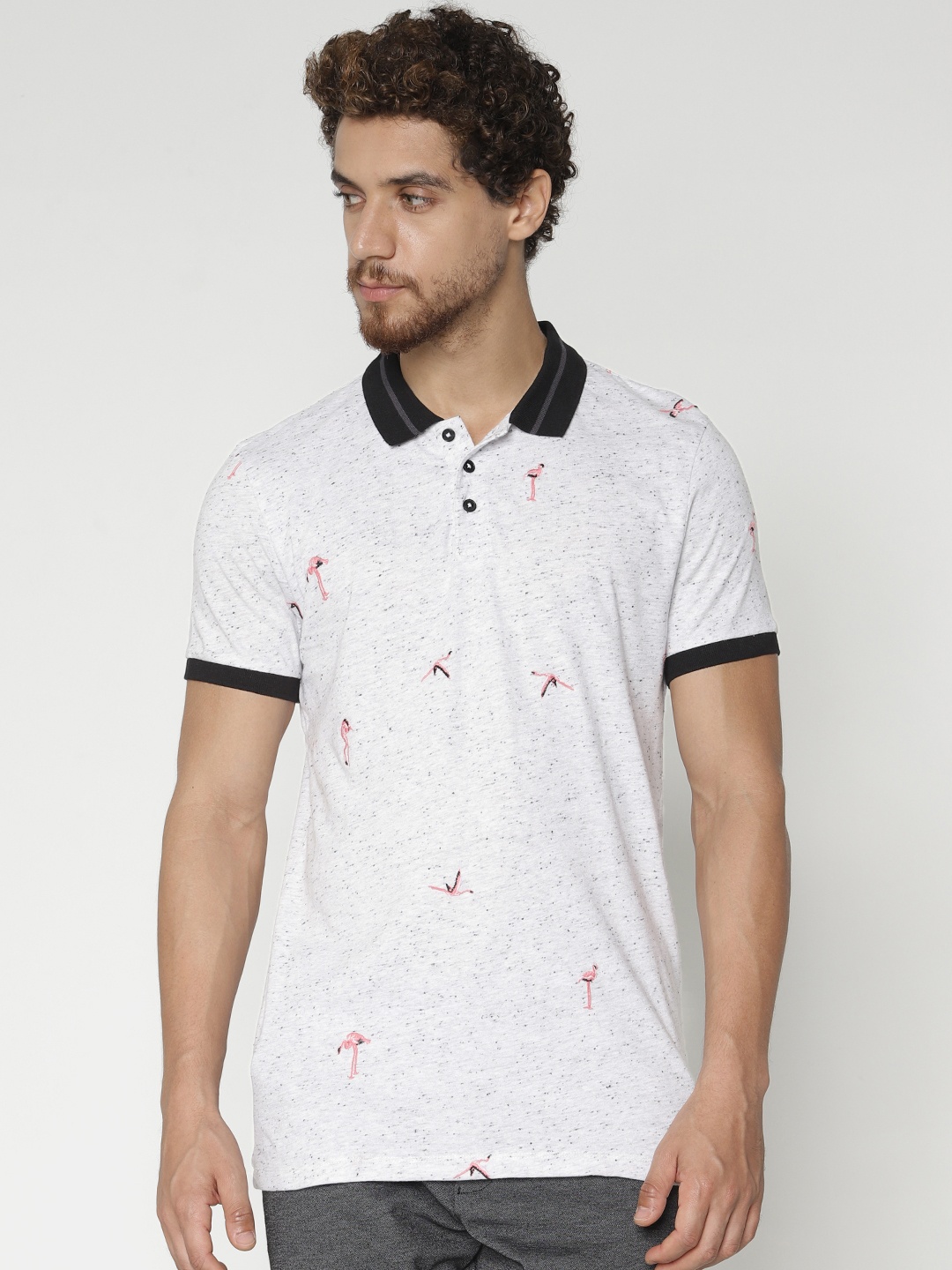 

Jack & Jones Men White Printed Slim Fit Polo Collar T-shirt
