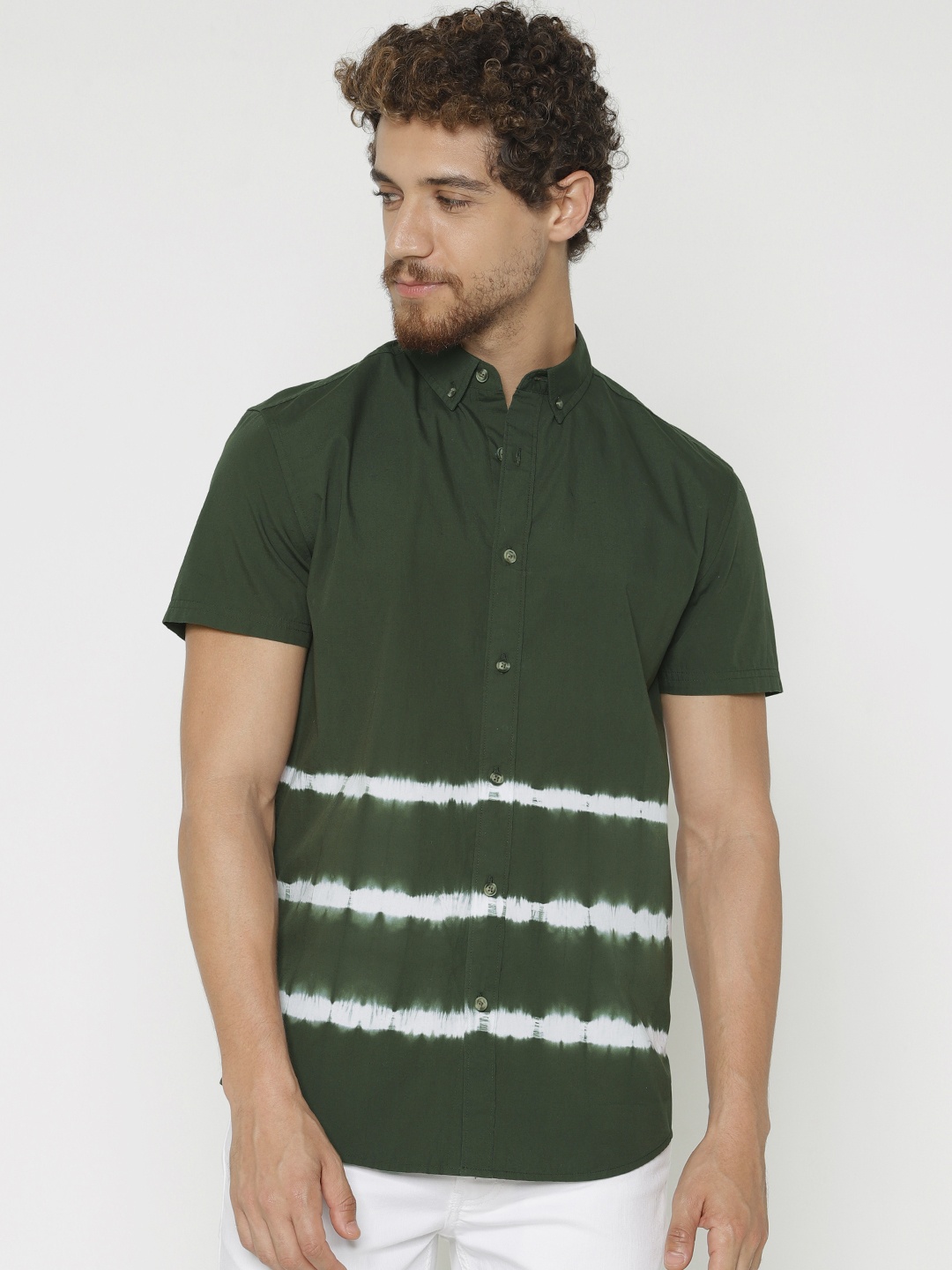 

Jack & Jones Men Green Slim Fit Dyed Casual Shirt