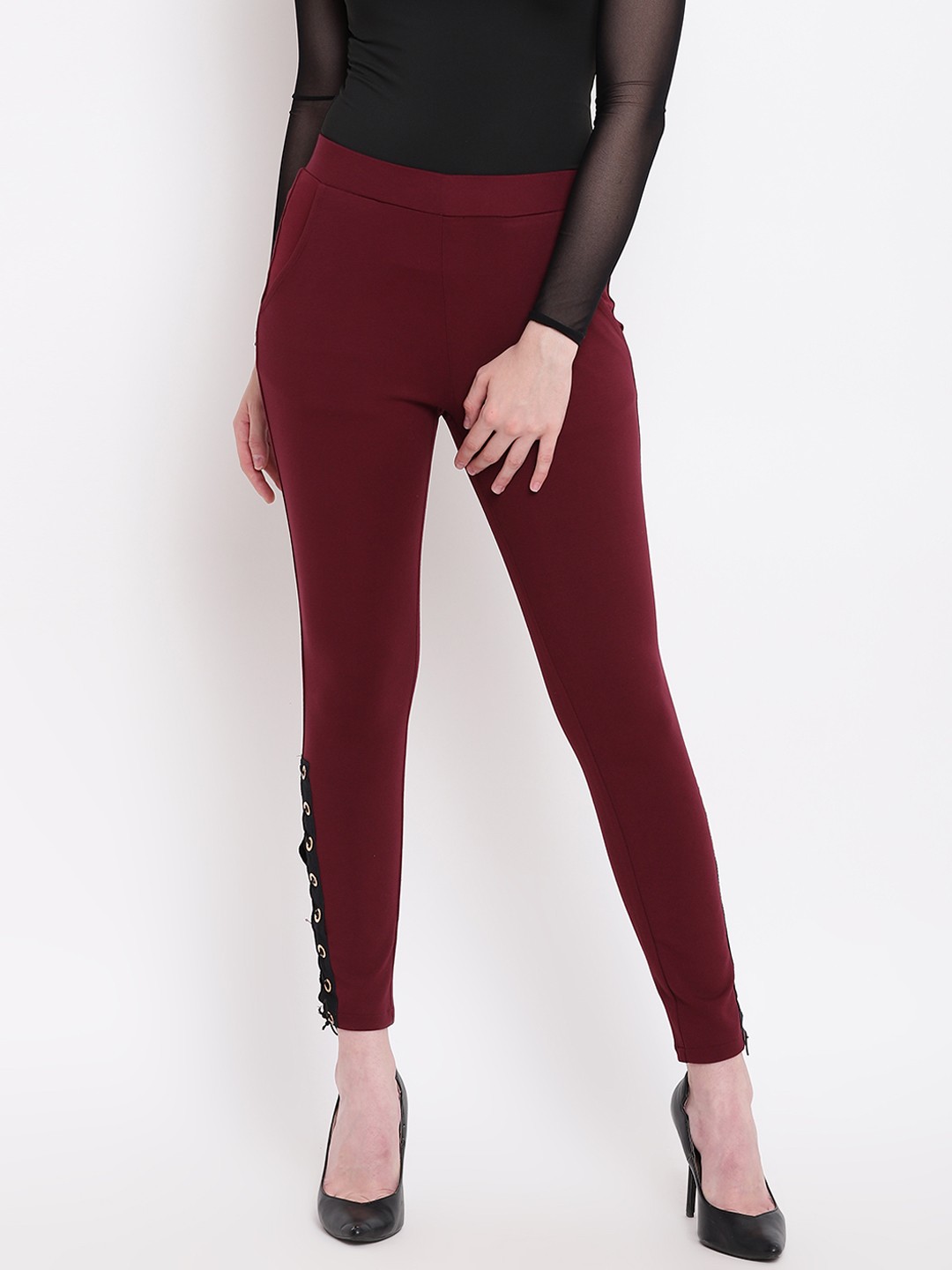 

Taanz Women Maroon Solid Slim-Fit Jeggings