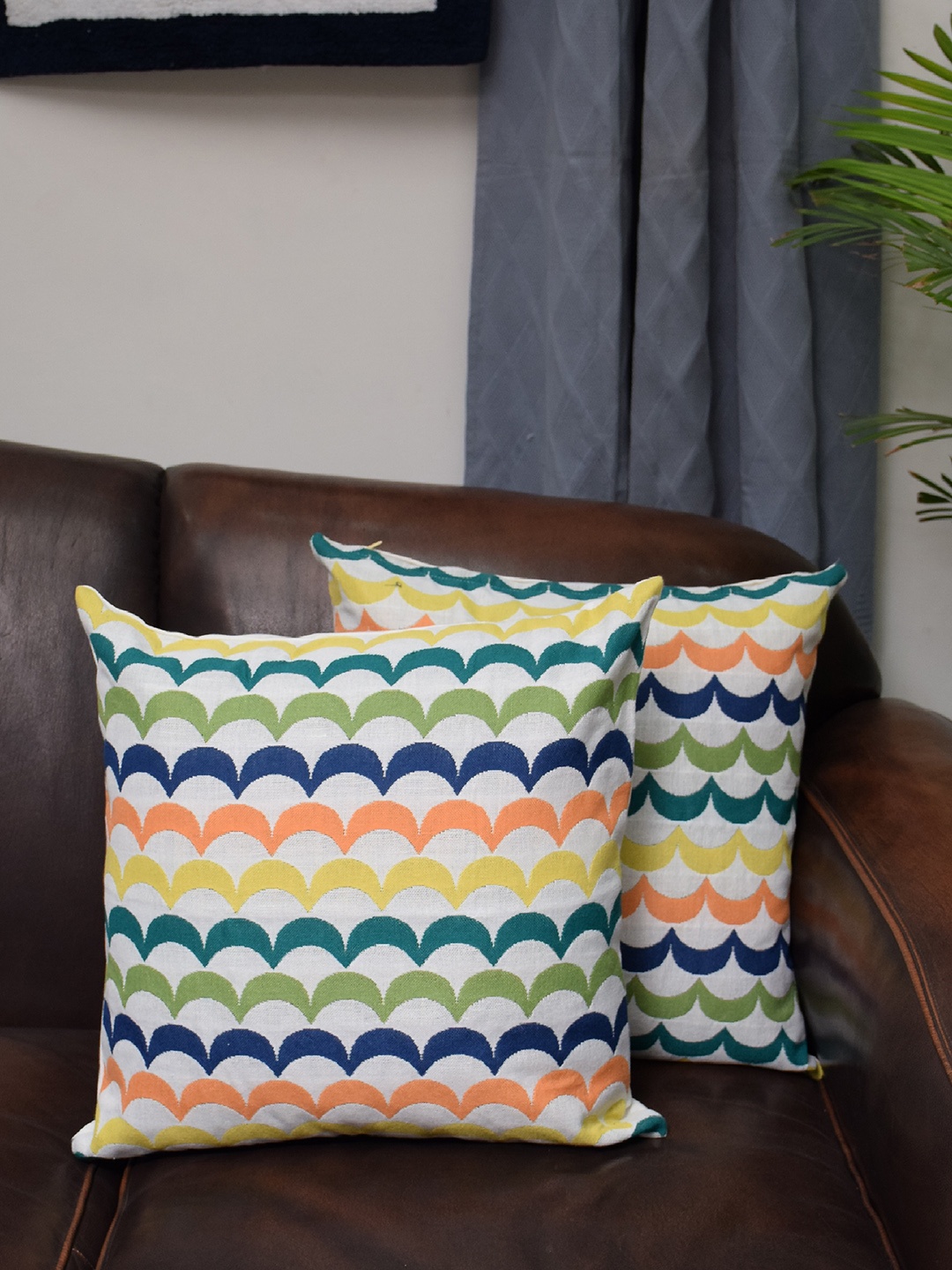 

Avira Home Multicoloured Set of 2 Abstract Square Cushion Covers, Multi