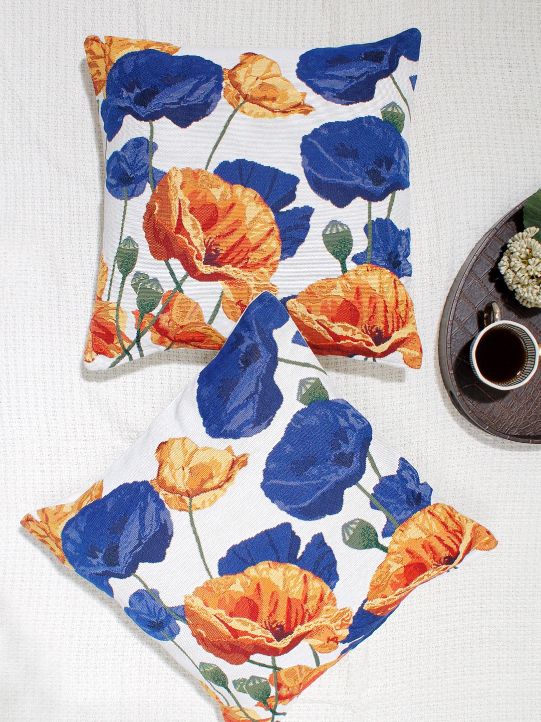 

Avira Home Multicoloured Set of 2 Floral Square Cushion Covers, Multi