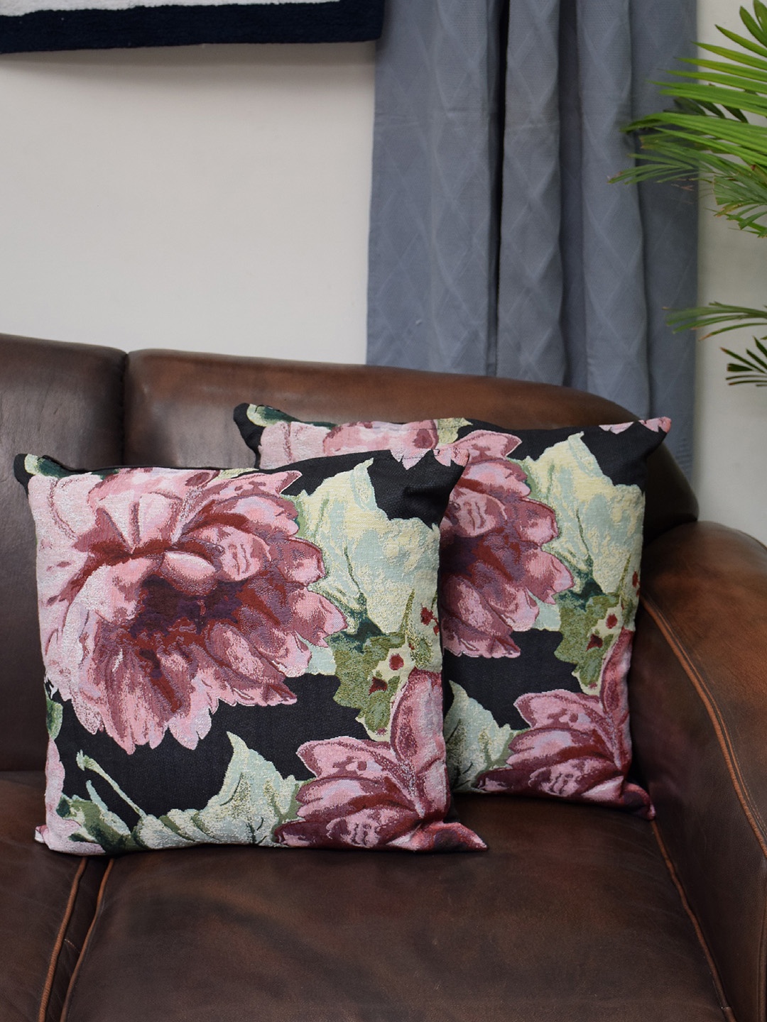

Avira Home Multicoloured Set of 2 Floral Square Cushion Covers, Multi