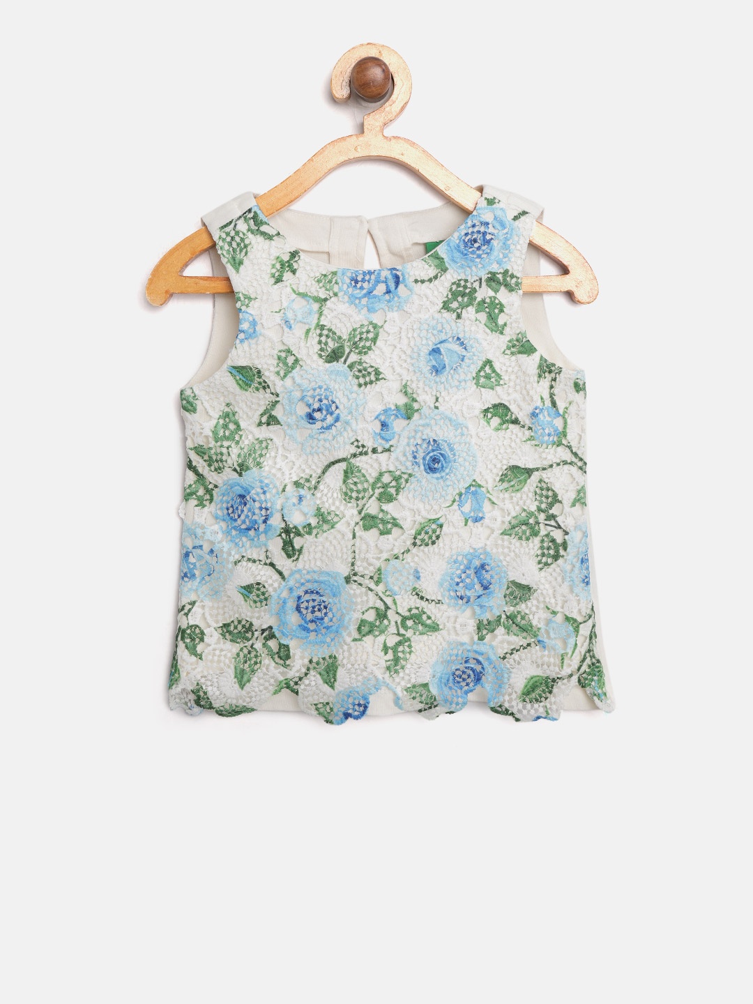 

United Colors of Benetton Girls Off-White & Blue Lace Top