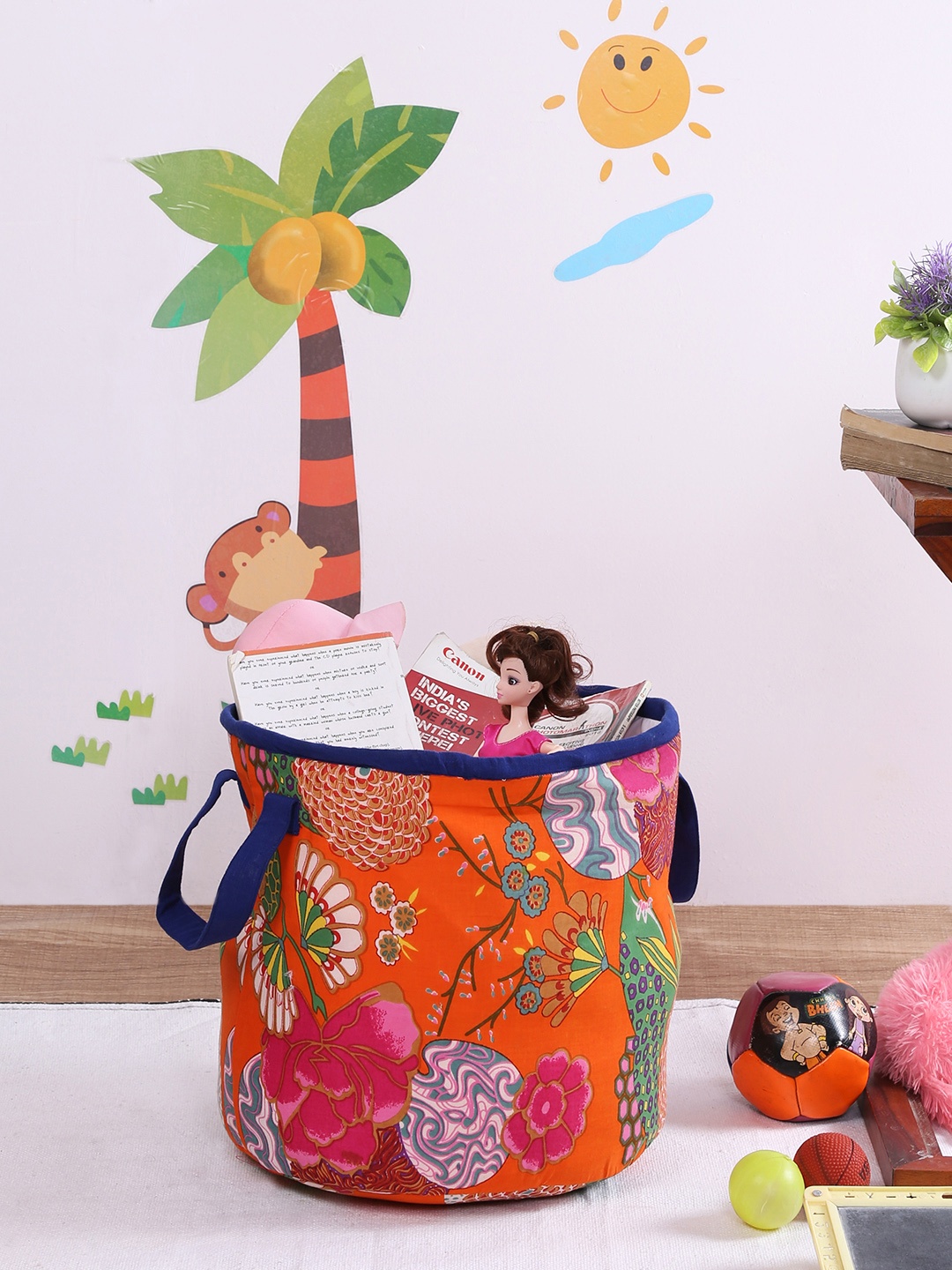

Rajasthan Decor Orange & Multicoloured Printed Foldable Laundry Bag